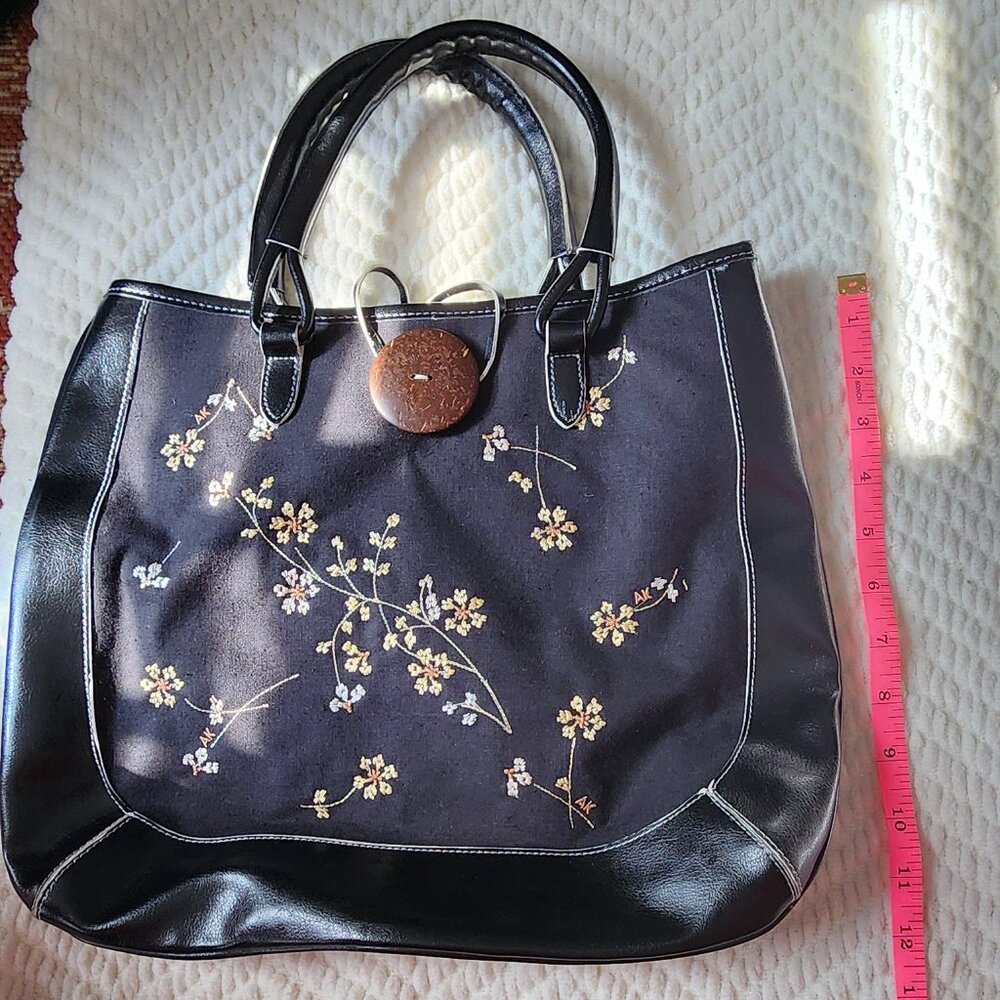 Anne Klein Tote with Floral Embroidery - Black - Picture 7 of 7